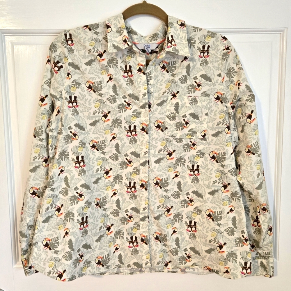 Croft & Barrow Button Up Shirt Blouse Long Sleeve, Toucan Birds Tropic